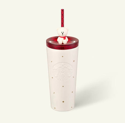 [Pre-order] Starbucks Korean Christmas 2026 White Cup with Bear Topper