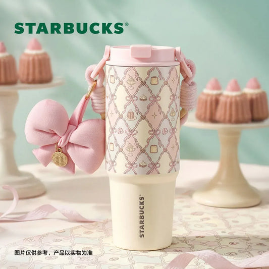 Starbucks China Summer 2026 Dessert Party Series Double Spout Stainless Steel Hand Cup with Hanging Decoration 800ml 28.16oz
