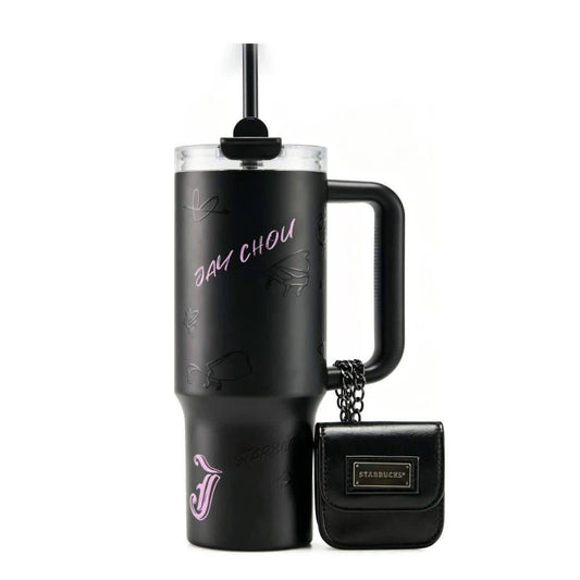 Starbucks China x Jay Chou series cool black matte finish stainless steel straw cup with multi-function bag 1010ml