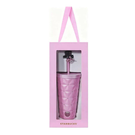 Starbucks China 2026 x Jay Chou series pink rhinestone stainless steel straw cup